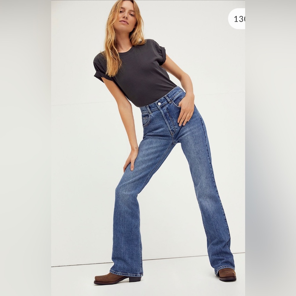 Classic button fly straight leg jeans.